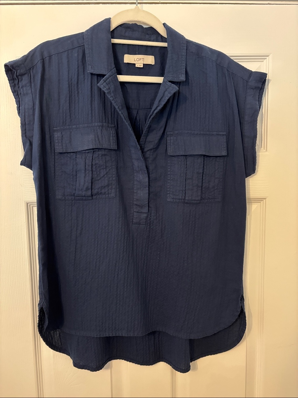 LOFT Navy Sleeveless Utility Tunic with Patch Pockets